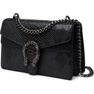 Snake Print Crossbody Bag for Women, Leather Clutch with Chain, Evening Purse